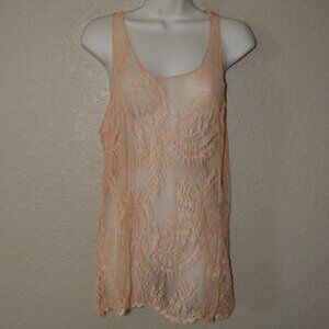 Sz S/M Bonnie Strauss Peach Orange Lace Nylon Tank Top